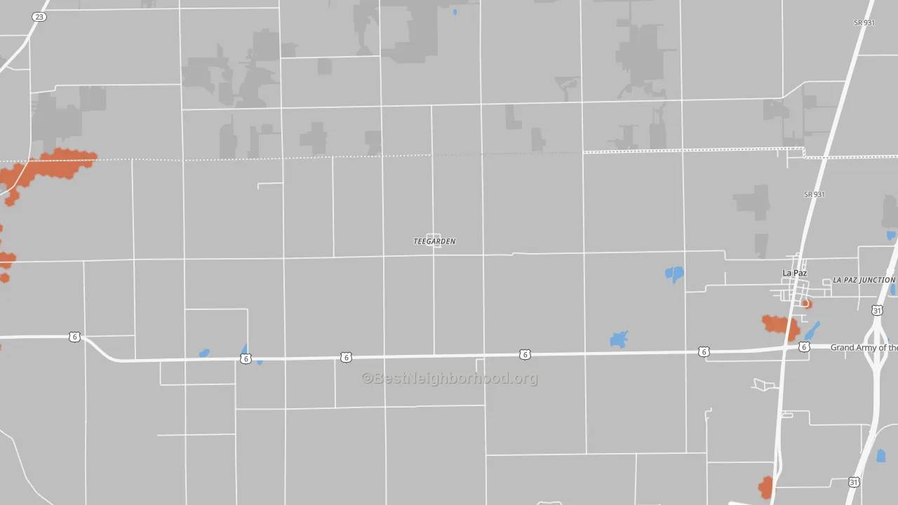 Bike Grade map of Teegarden, IN