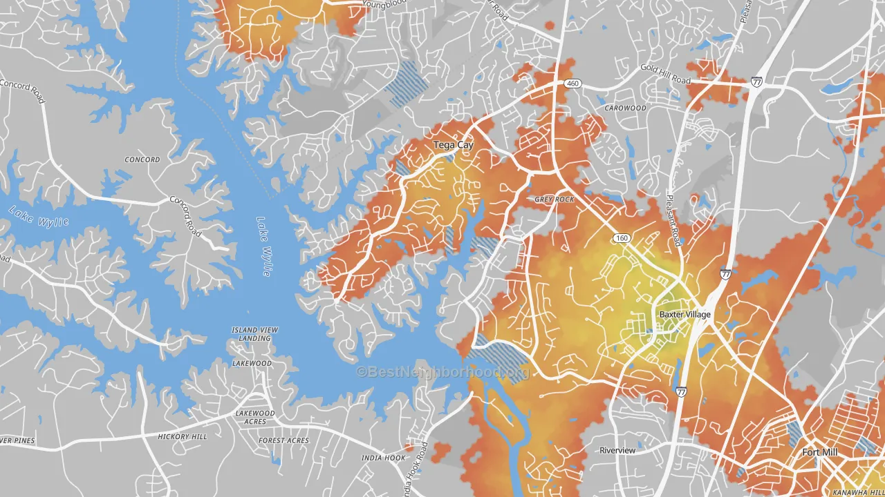 Bike Grade map of Tega Cay, SC