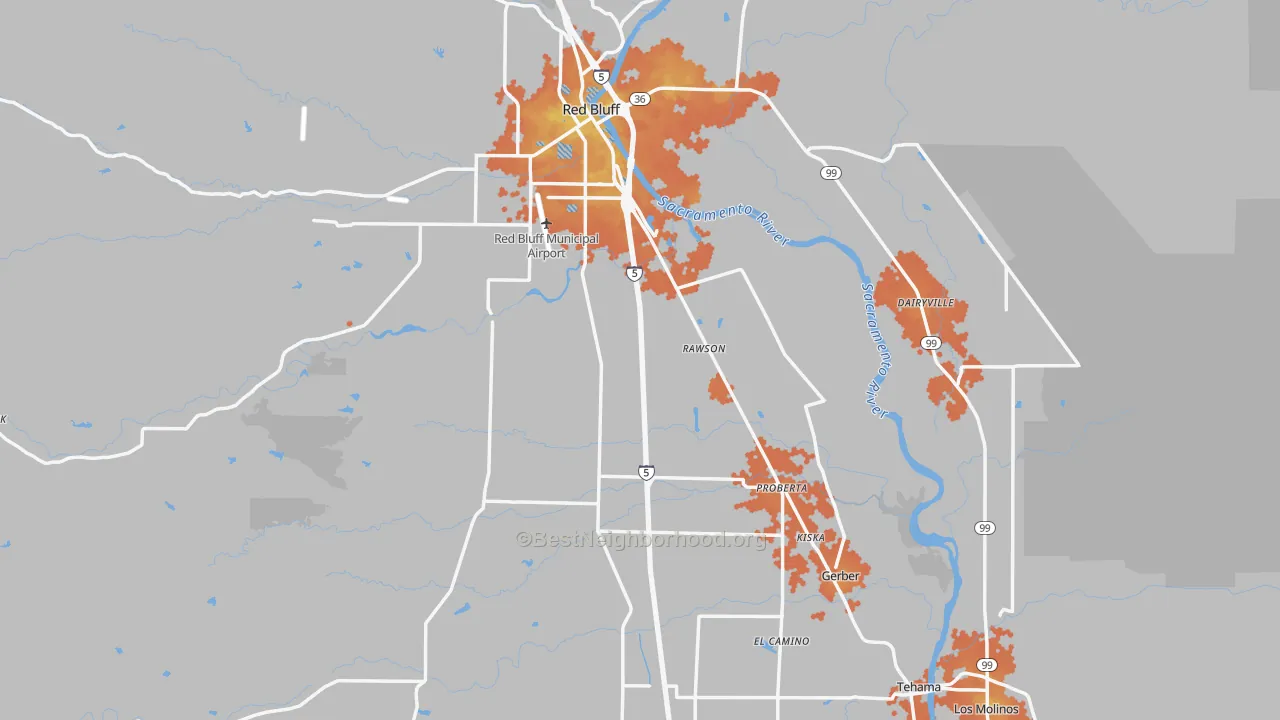 Bike Grade map of Tehama County, CA