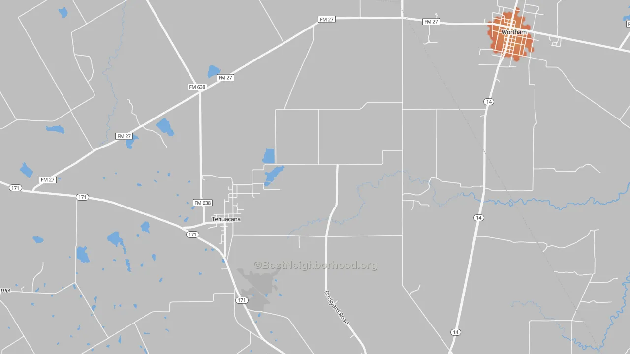 Bike Grade map of Tehuacana, TX