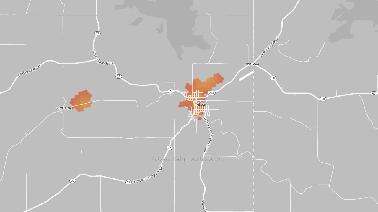 Bike Grade map of Tekoa, WA