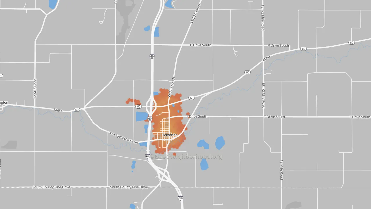 Bike Grade map of Tekonsha, MI