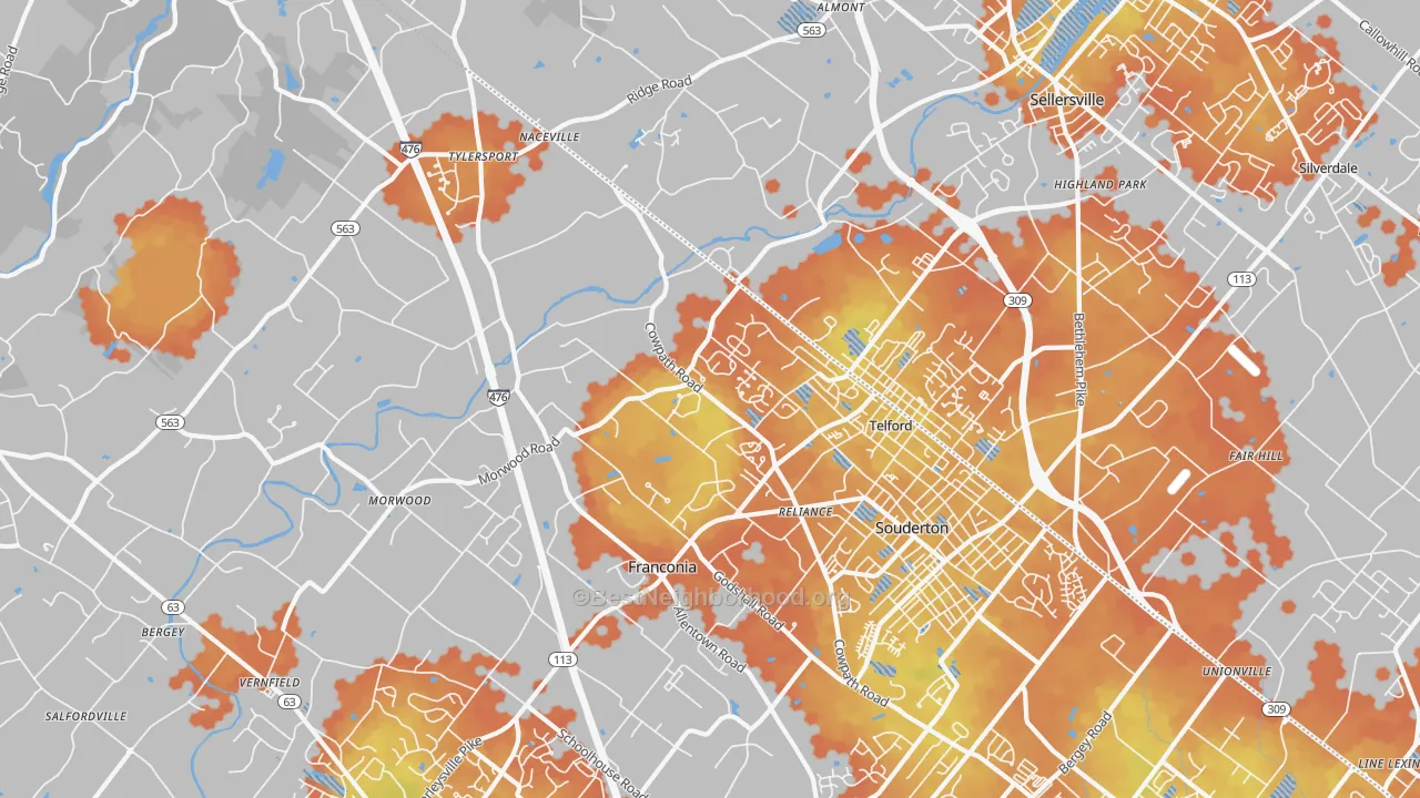Bike Grade map of Telford, PA