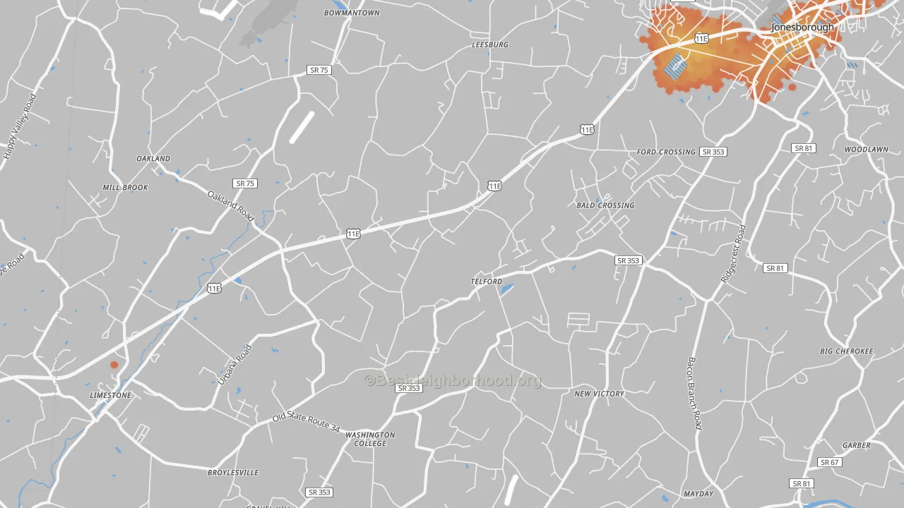 Bike Grade map of Telford, TN