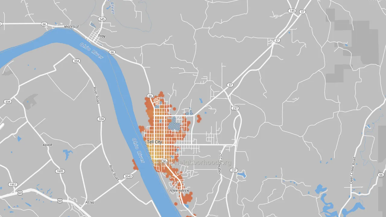 Bike Grade map of Tell City, IN