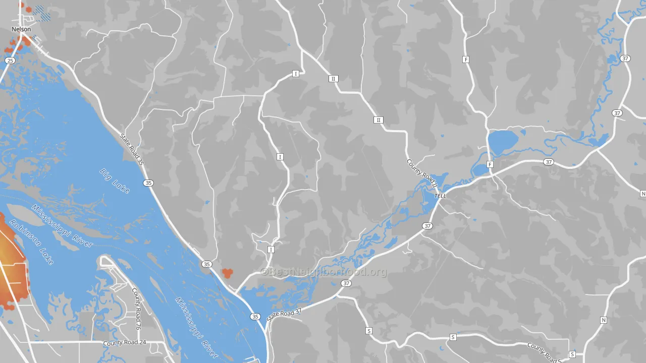 Bike Grade map of Tell, WI