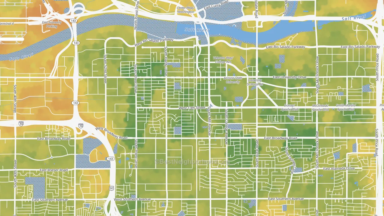 Bike Grade map of Tempe Junction, Tempe, AZ