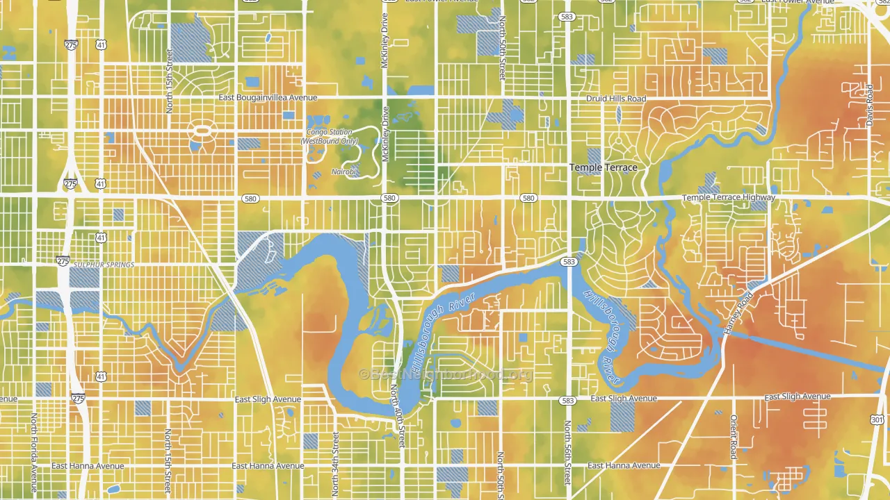 Bike Grade map of Temple Crest, Tampa, FL