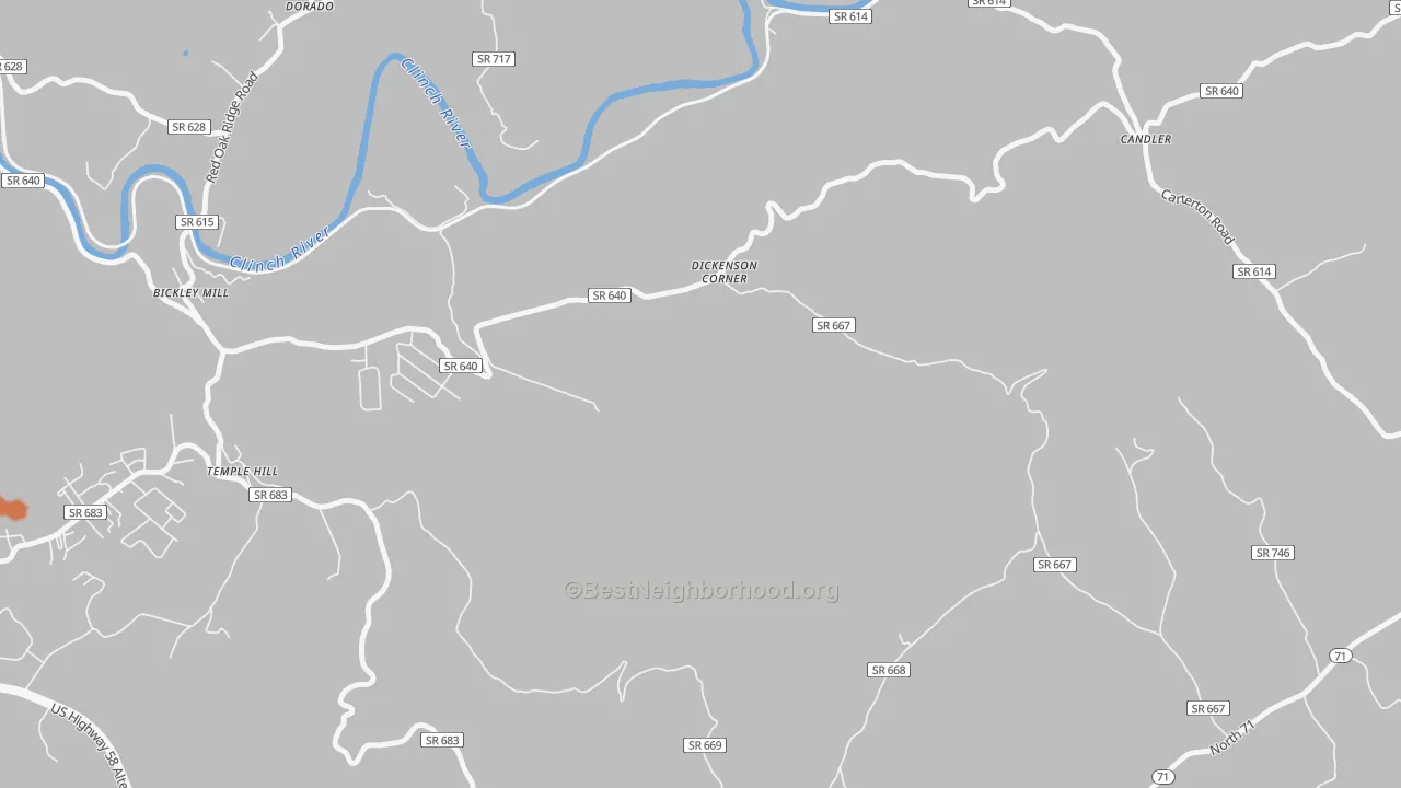 Bike Grade map of Temple Hill, VA