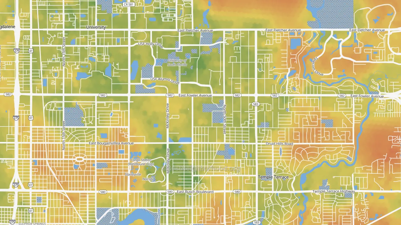 Bike Grade map of Temple Park, Tampa, FL