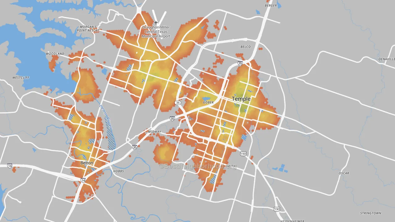 Bike Grade map of Temple, TX