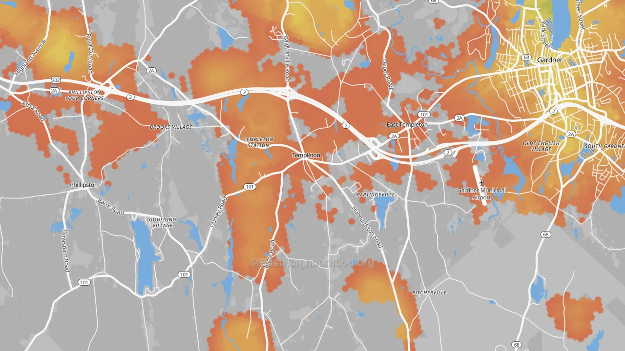 Bike Grade map of Templeton, MA