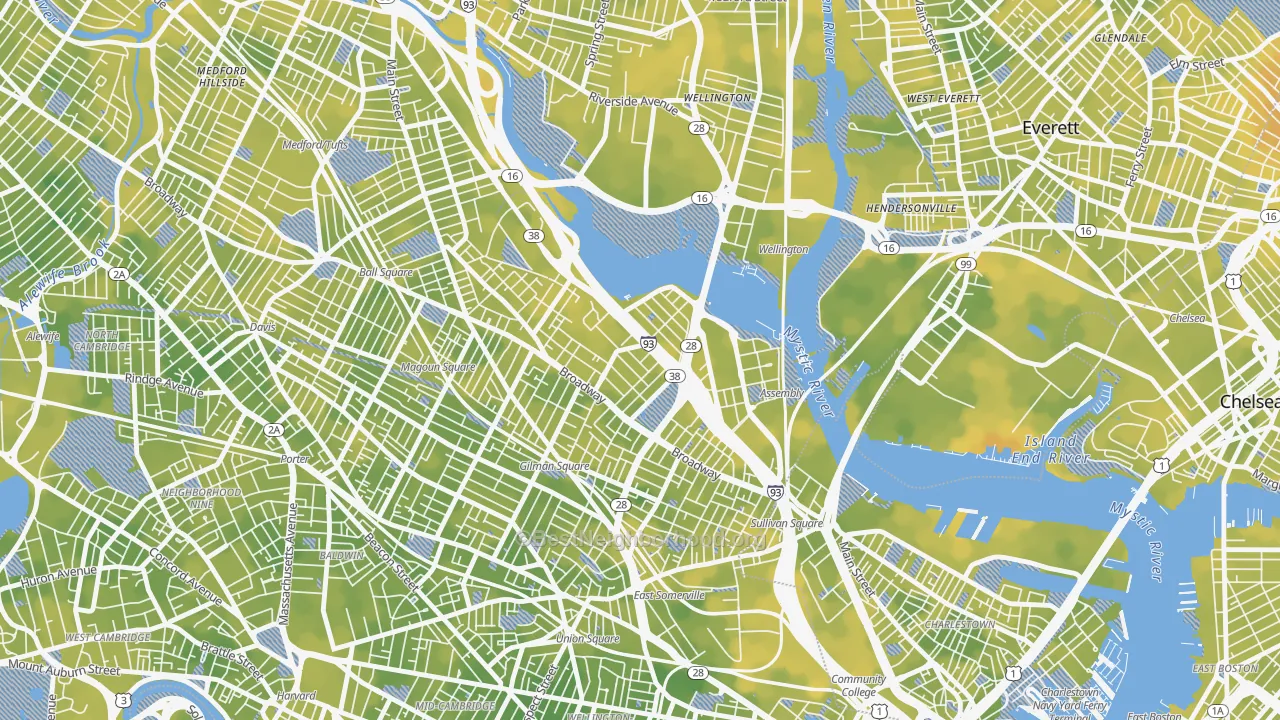 Bike Grade map of Ten Hills, Somerville, MA