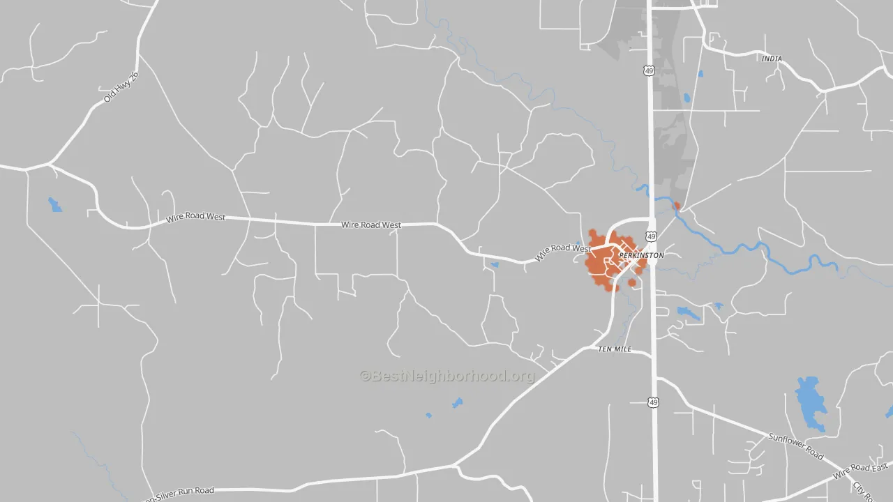 Bike Grade map of Ten Mile, MS