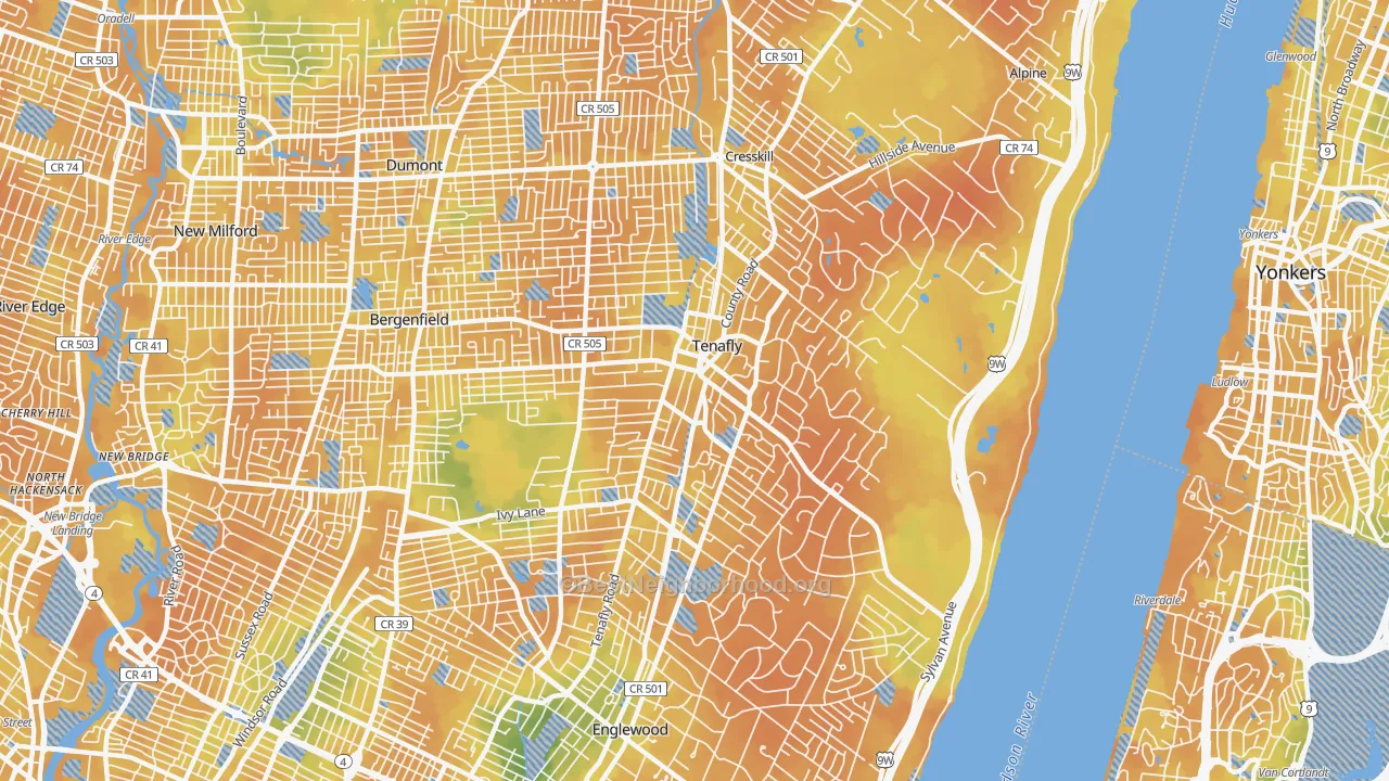 Bike Grade map of Tenafly, NJ