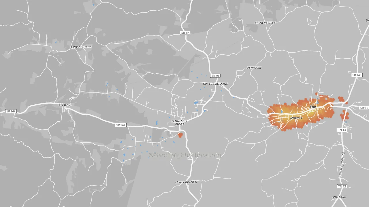 Bike Grade map of Tennessee Ridge, TN