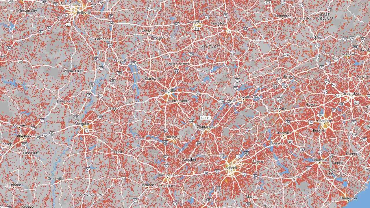 Bike Grade map of Tennessee