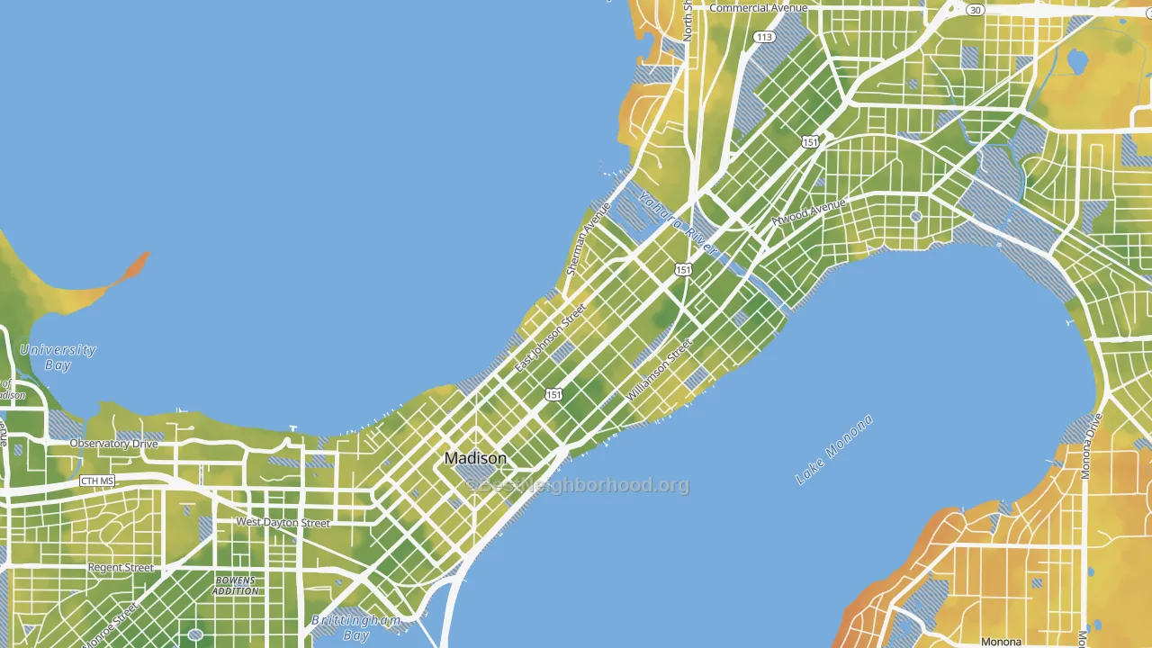 Bike Grade map of Tenney-Lapham, Madison, WI