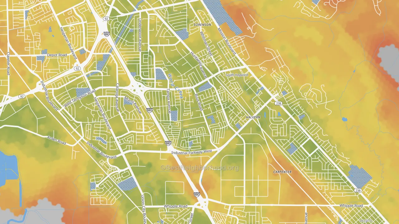 Bike Grade map of Tennyson-Alquire, Hayward, CA
