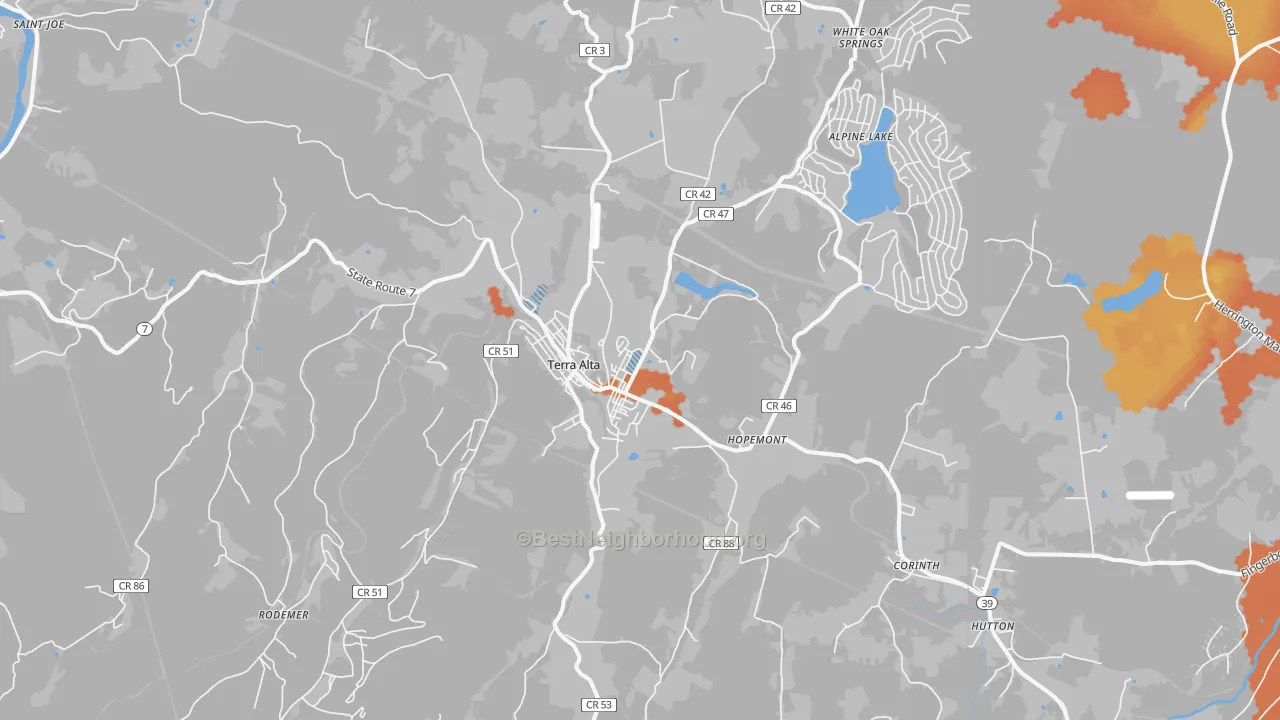 Bike Grade map of Terra Alta, WV