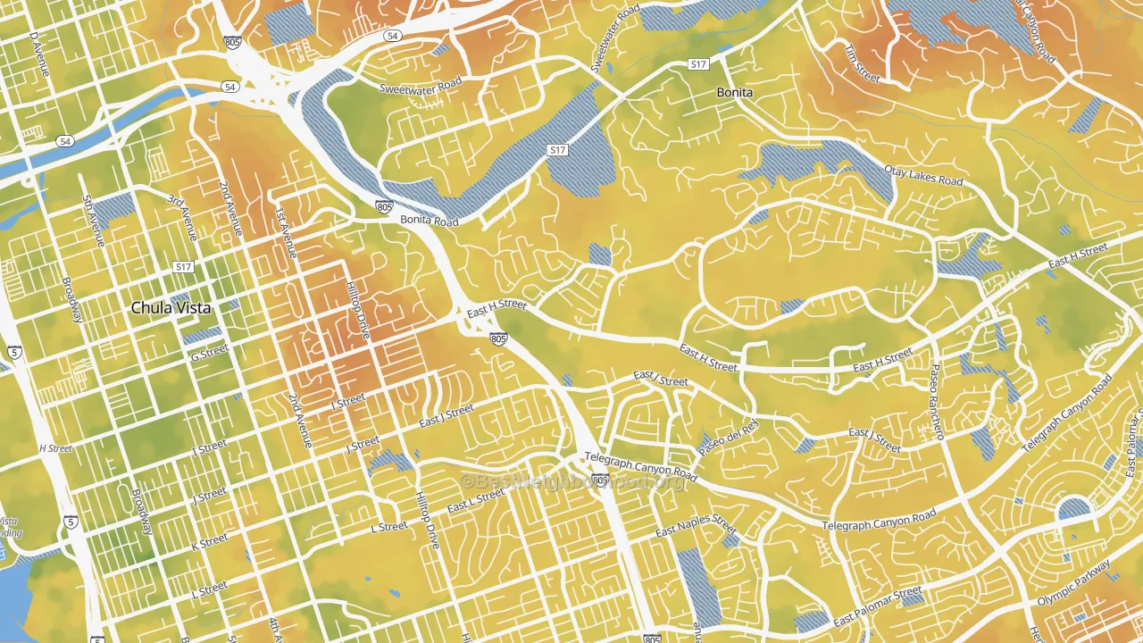Bike Grade map of Terra Nova, Chula Vista, CA