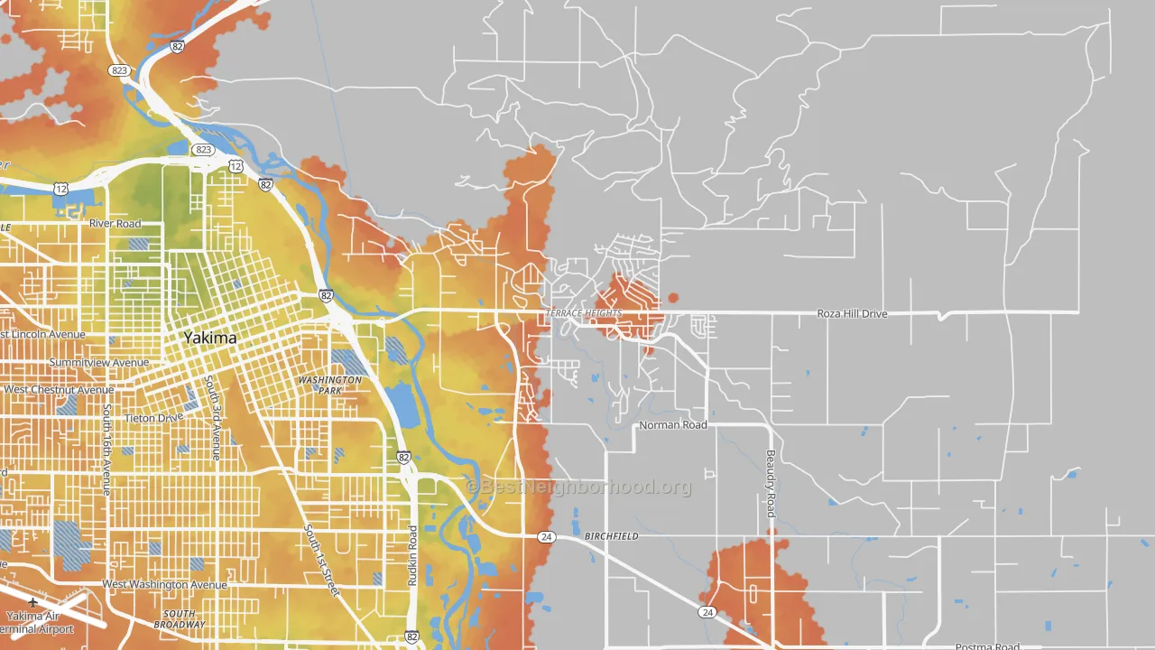Bike Grade map of Terrace Heights, WA