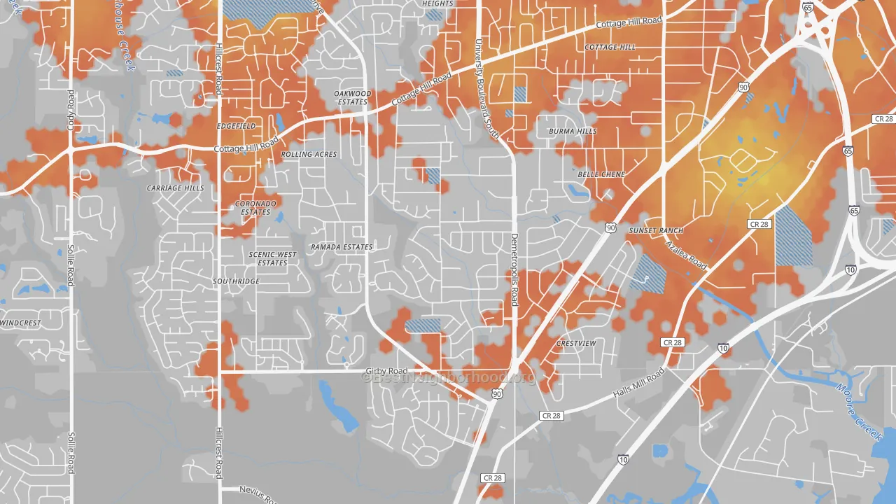 Bike Grade map of Terrace Hills, Mobile, AL
