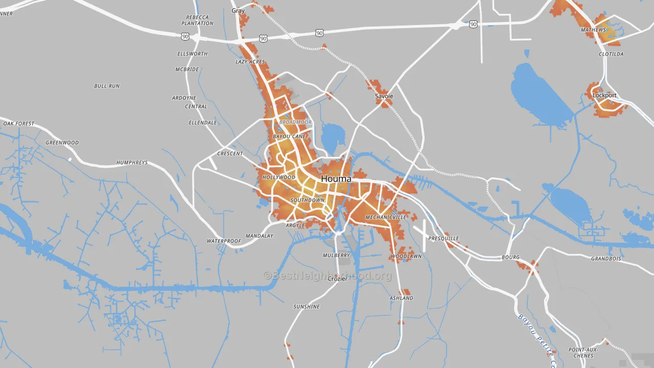 Bike Grade map of Terrebonne Parish, LA