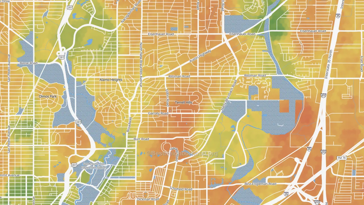 Bike Grade map of Terrell Hills, TX