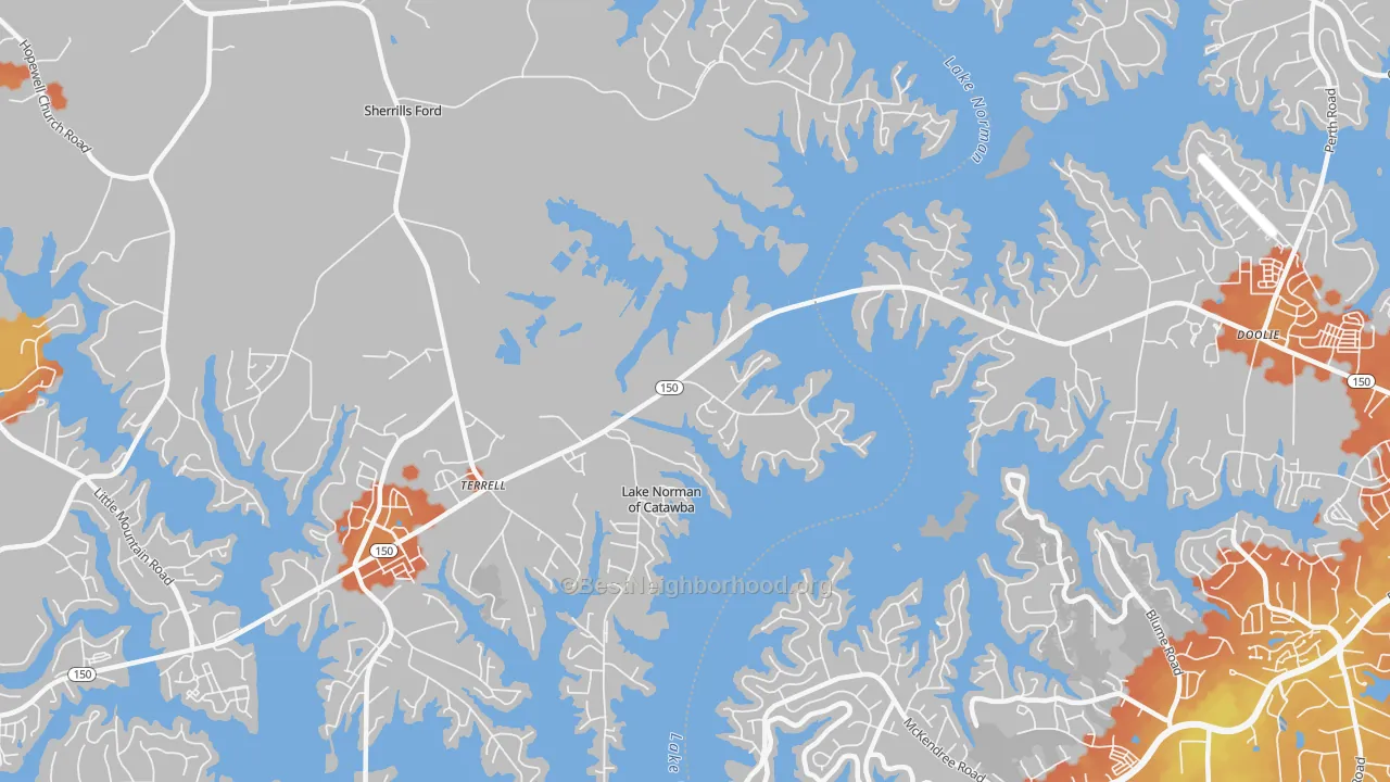 Bike Grade map of Terrell, NC