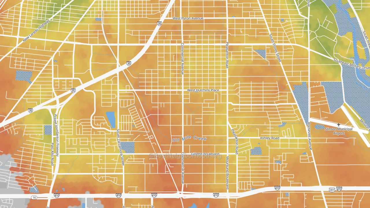 Bike Grade map of Terrell Wells, San Antonio, TX
