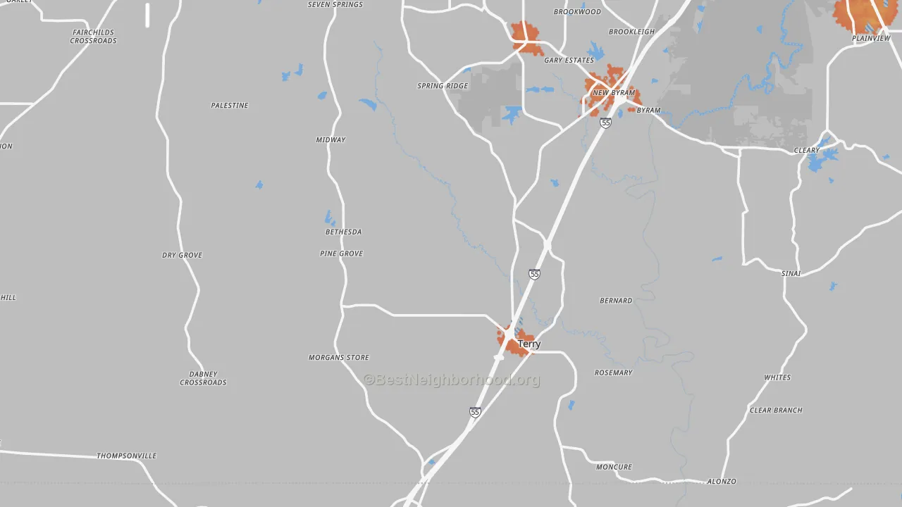 Bike Grade map of Terry, MS