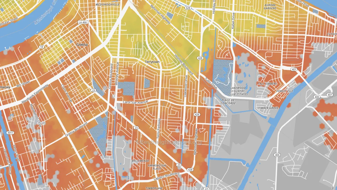 Bike Grade map of Terrytown, LA