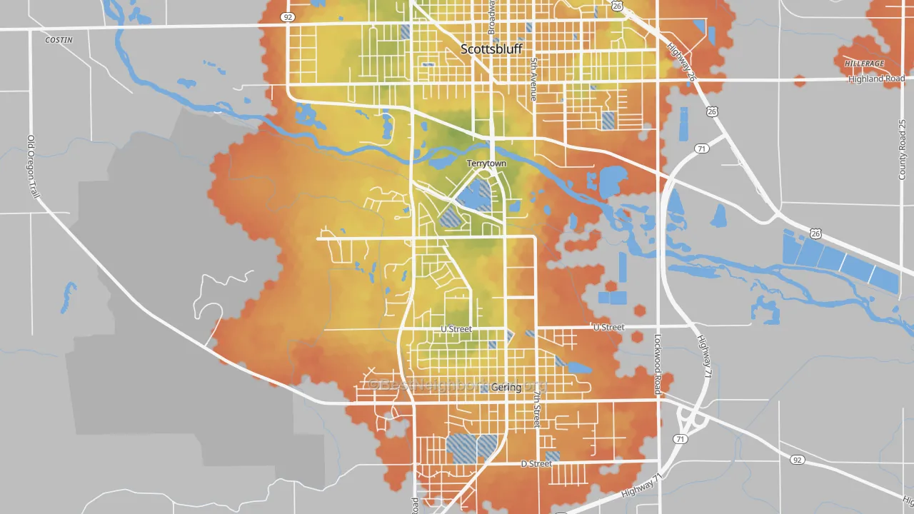 Bike Grade map of Terrytown, NE