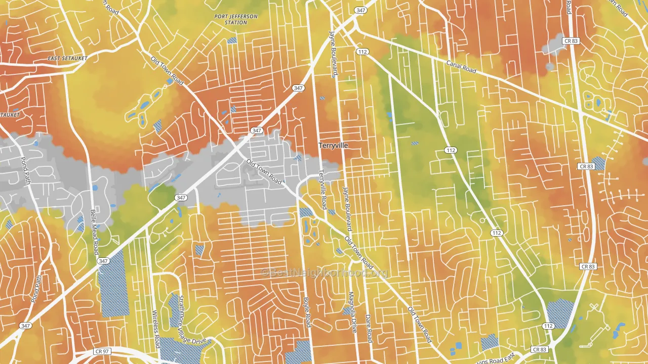 Bike Grade map of Terryville, NY