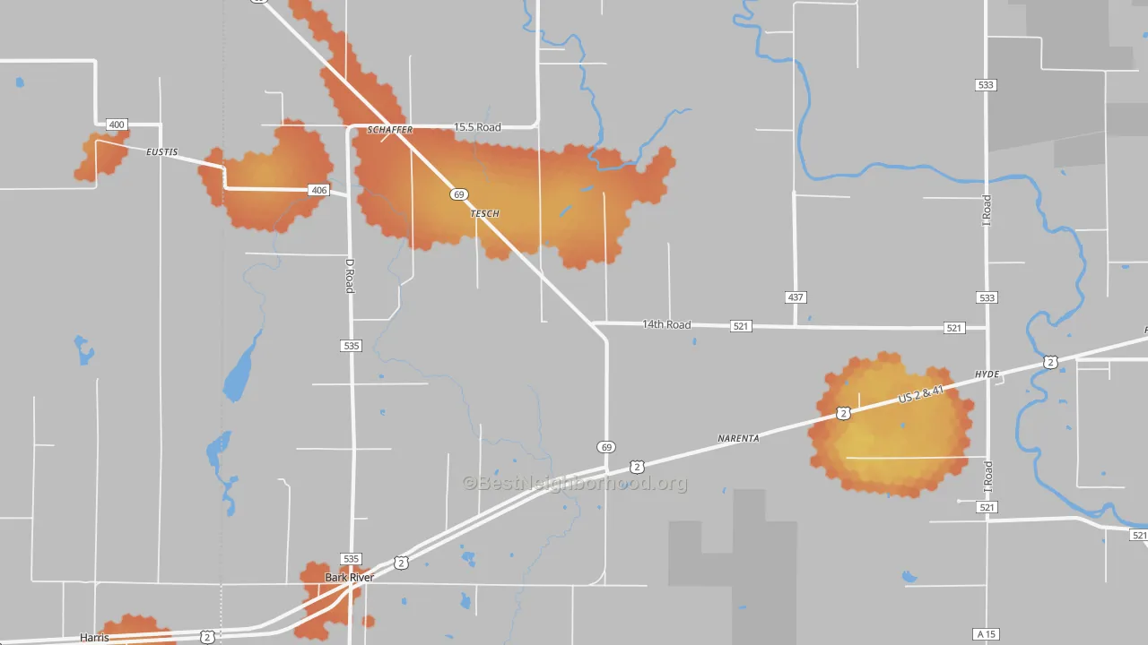 Bike Grade map of Tesch, MI