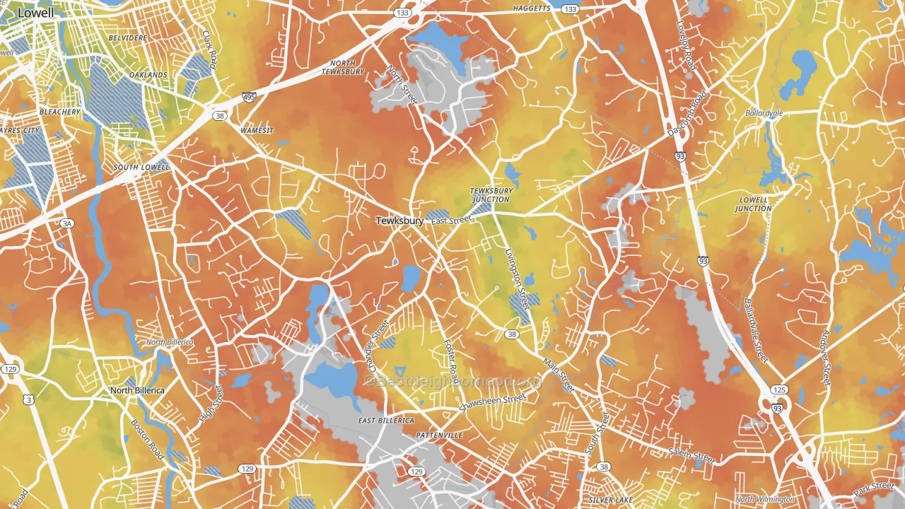 Bike Grade map of Tewksbury, MA