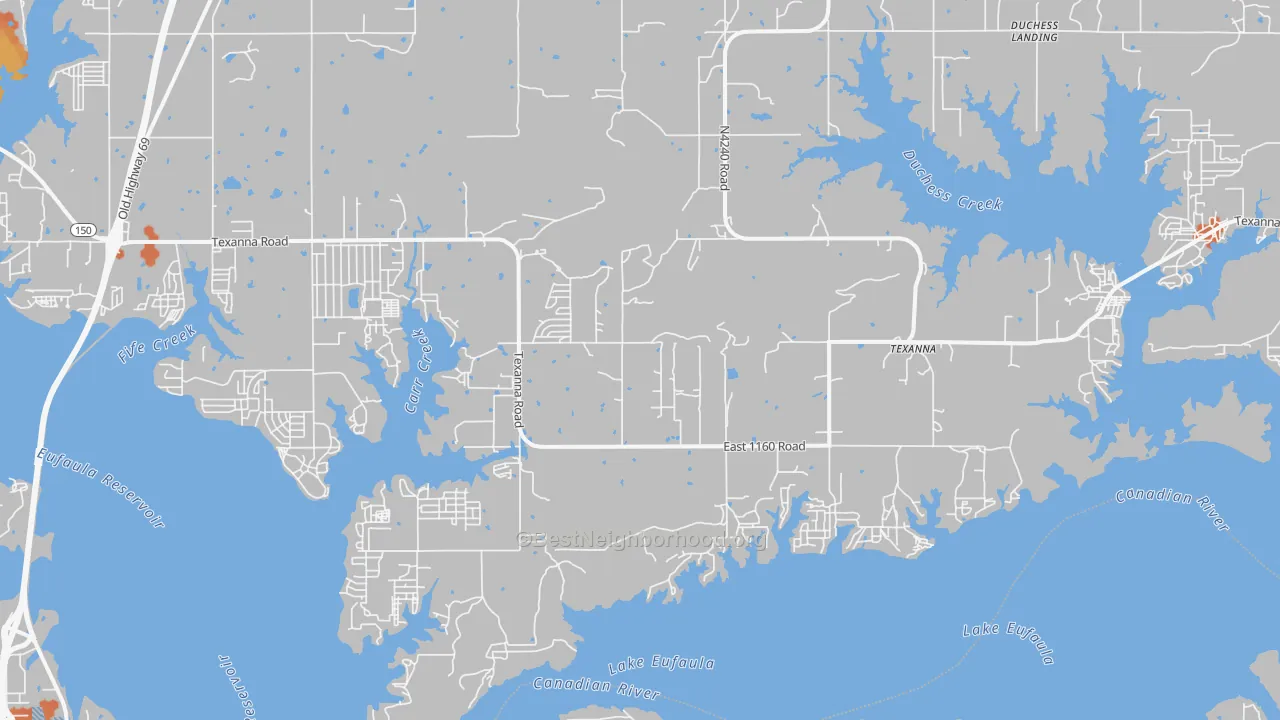 Bike Grade map of Texanna, OK