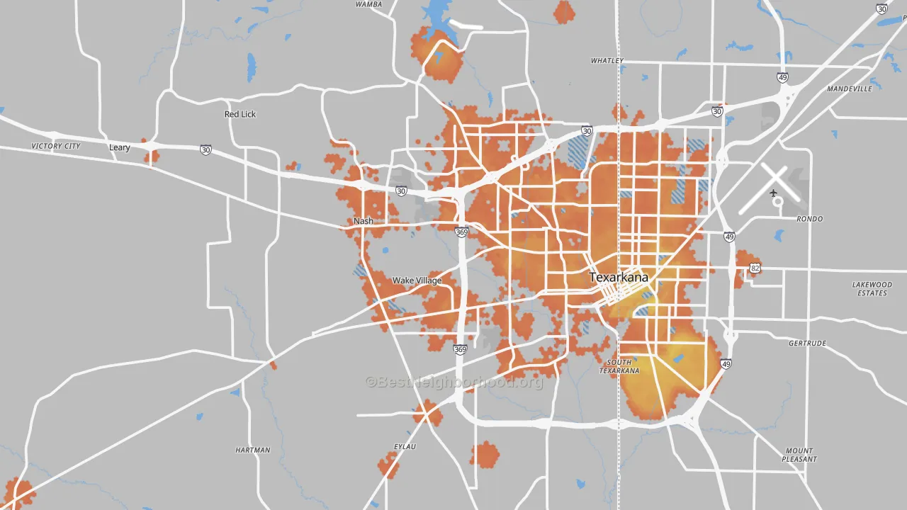 Bike Grade map of Texarkana, TX