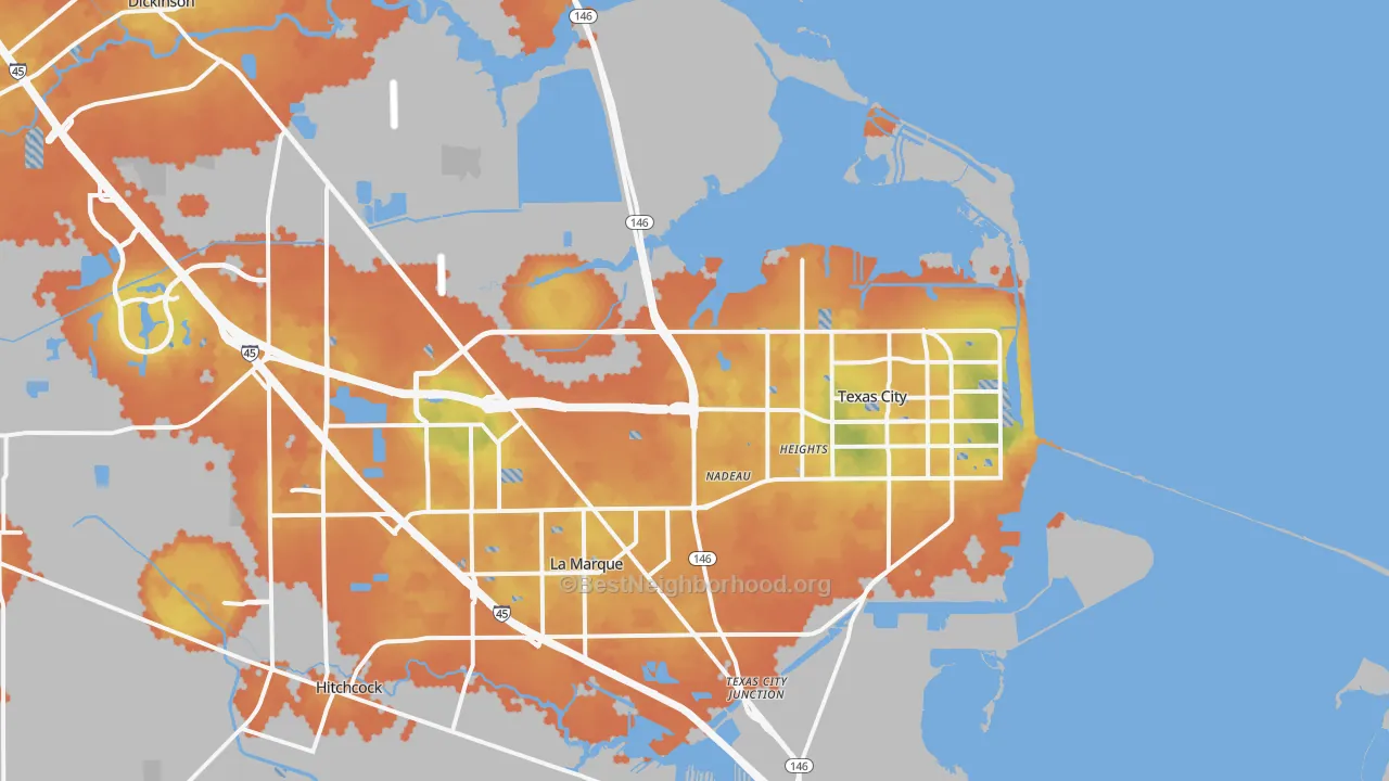 Bike Grade map of Texas City, TX