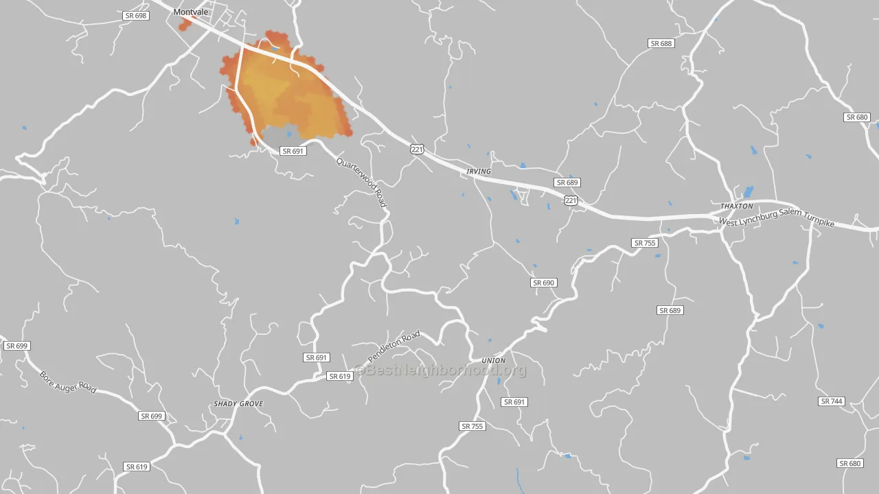 Bike Grade map of Thaxton, VA
