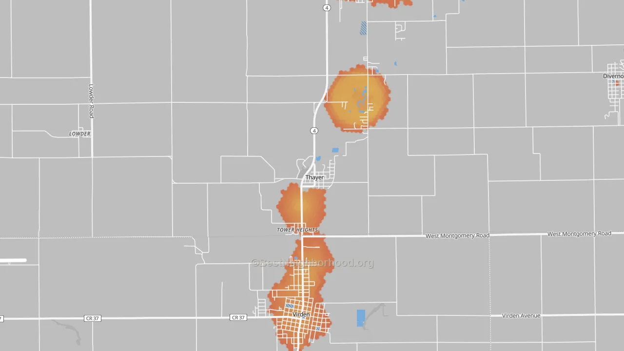 Bike Grade map of Thayer, IL