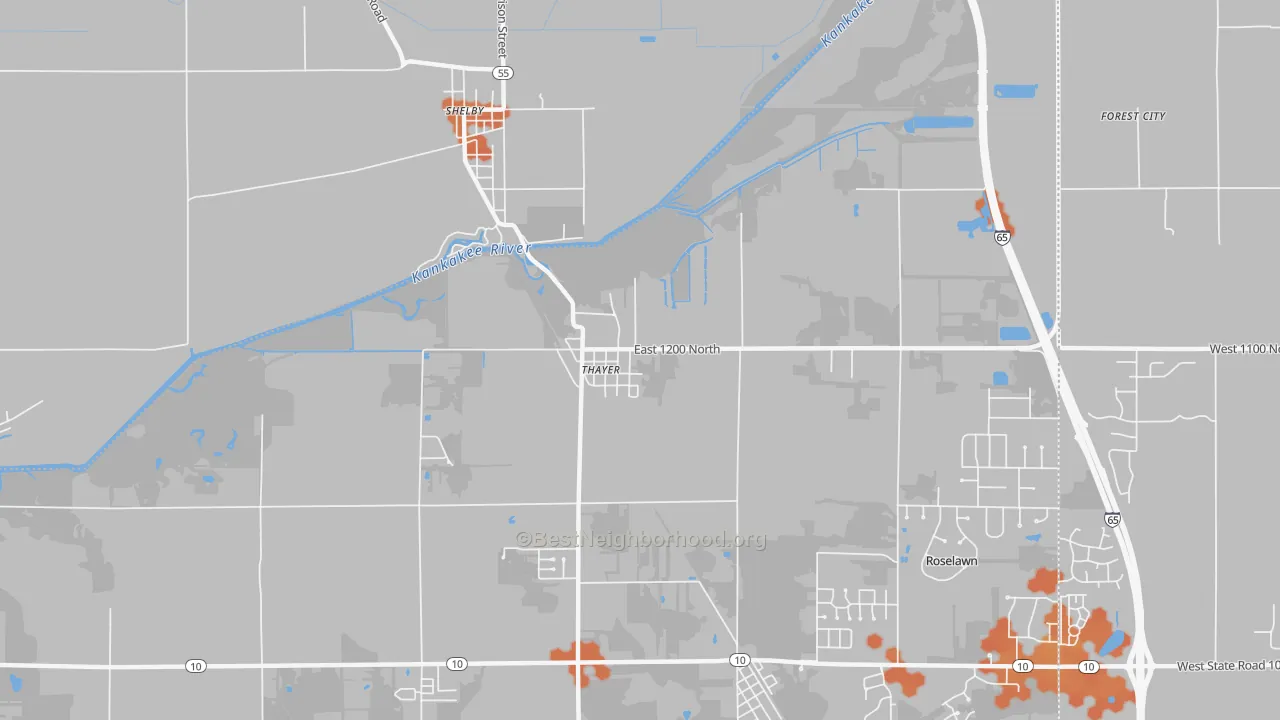 Bike Grade map of Thayer, IN