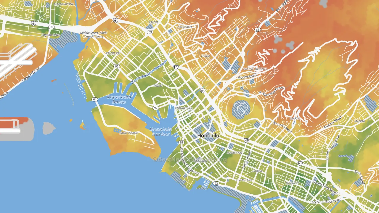 Bike Grade map of The Arts District, Honolulu, HI