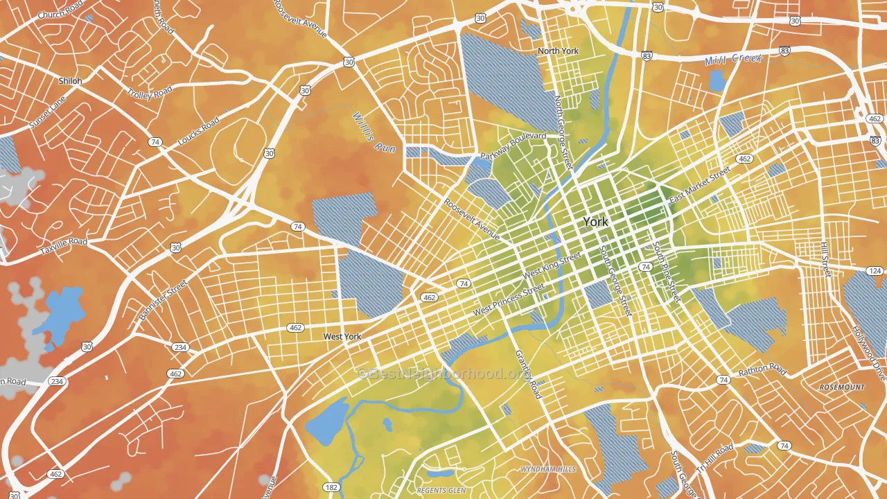 Bike Grade map of The Avenues, York, PA