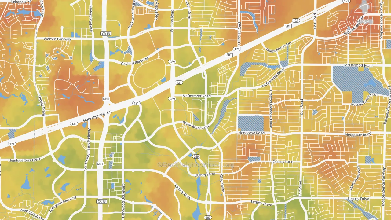 Bike Grade map of The Canal on Preston, Plano, TX
