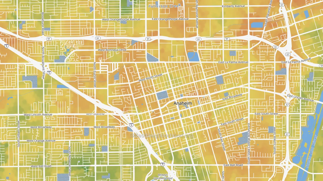 Bike Grade map of The Colony, Anaheim, CA