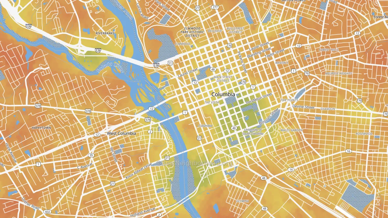 Bike Grade map of The Congaree Vista, Columbia, SC