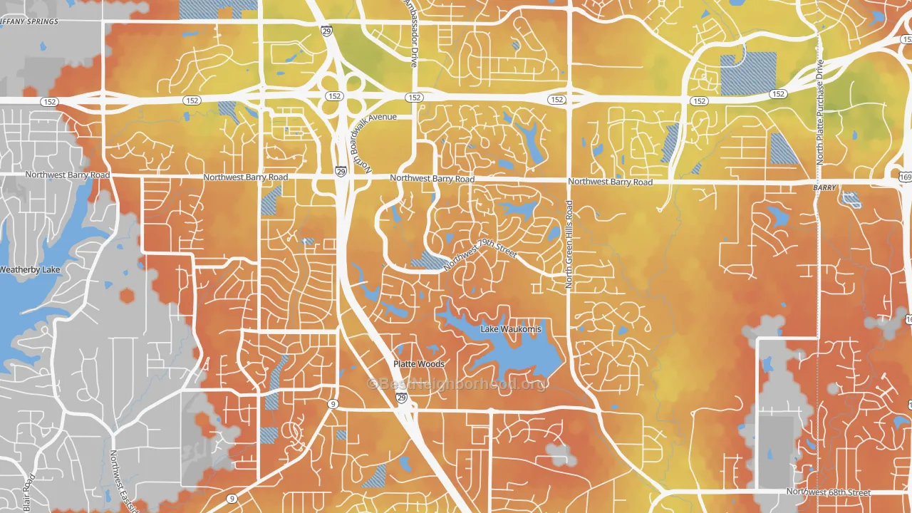 Bike Grade map of The Coves, Kansas City, MO