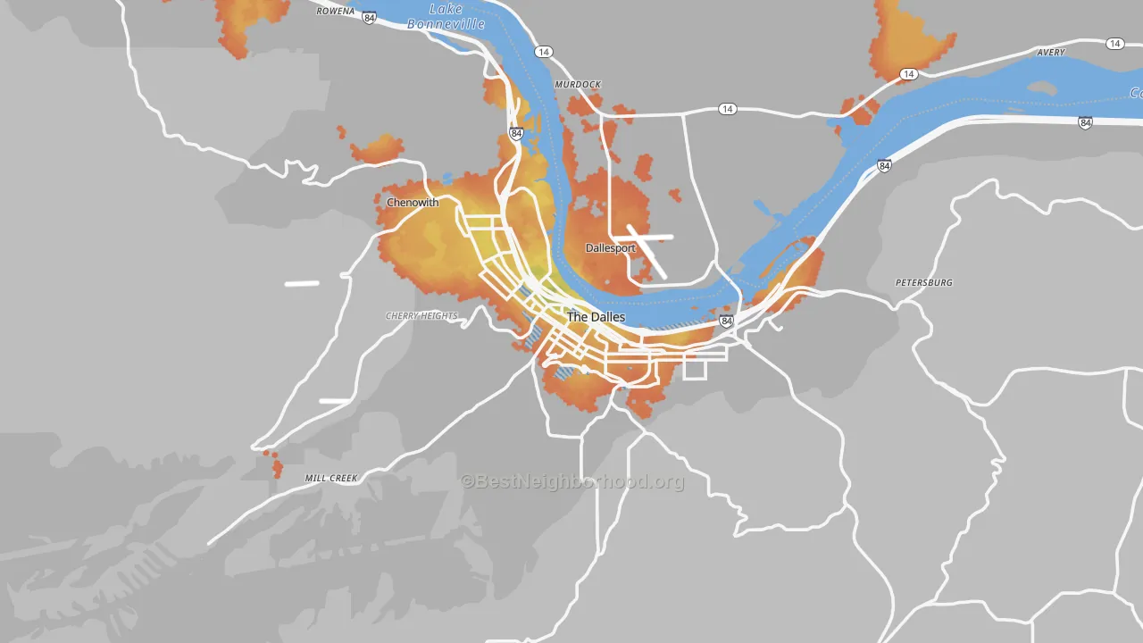 Bike Grade map of The Dalles, OR